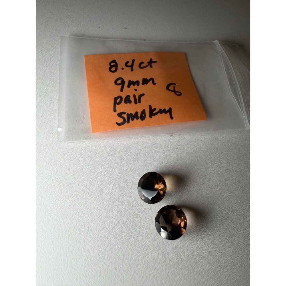 8.4ct Smoky Quartz Pair 9mm Round Rose Cut Brown Loose Gemstones Faceted